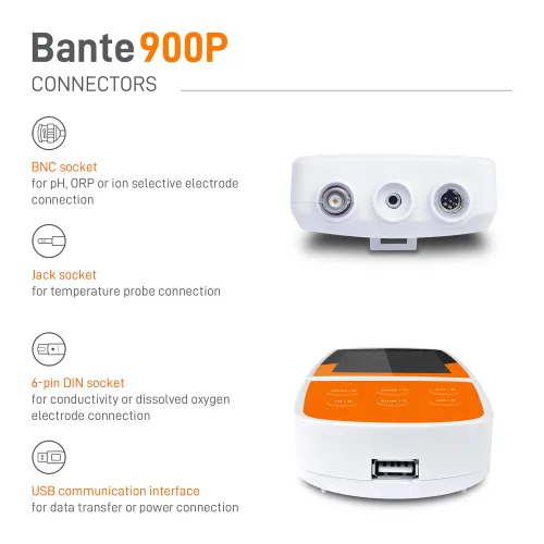 Vista 4 de Bante 900P Medidor portátil de pH/conductividad/oxígeno disuelto Medidor de calidad de agua multiparámetro para medir pH, ORP, iones