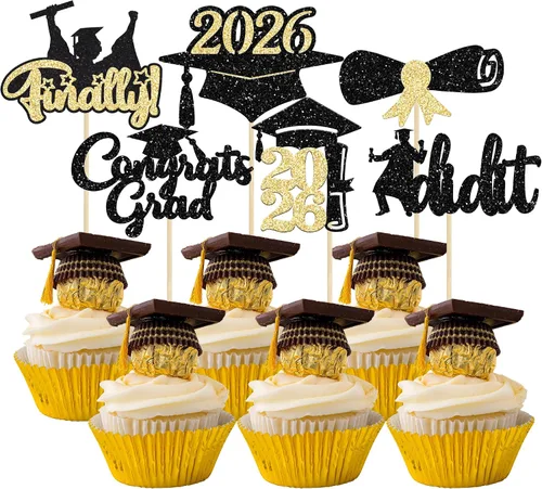 Vista 10 de Gyufise 1 paquete de decoración de pastel de graduación 2025 con purpurina de felicitaciones clase de 2025, decoración de pastel de diploma 2025