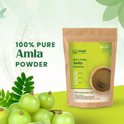 Vista 3 de MAPL Amla Powder (7.05 oz) – Superalimento indio orgánico para el cuidado del cabello Grosella espinosa india/polvo de amalaki 100% puro Apoya