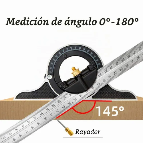 Vista 2 de DUEBEL Cuadrado de combinación: cuadrado de carpintería multifunción de acero inoxidable de 12 pies con regla de ángulo derecho de 90 grados