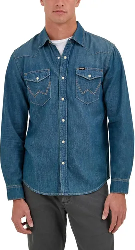 Vista 10 de Wrangler Camisa icónica de ajuste regular para hombre Mezclilla (Rinse Denim)