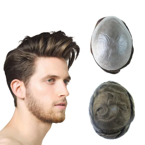 Vista 12 de Super Natural Mens Hair Piece 100 Cabello humano indetectable Mens Toupee Hair Systems Ultra Thin Skin V Looped Hair #10R WXL=8X10