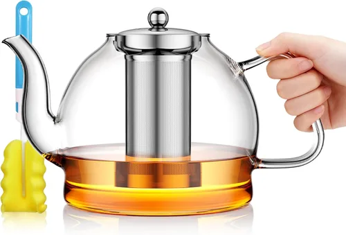 Vista 10 de Tetera de vidrio, tetera de 33 onzas / 33.8 fl oz con infusor extraíble, tetera transparente para té de hojas sueltas y té floreciente, hervidor
