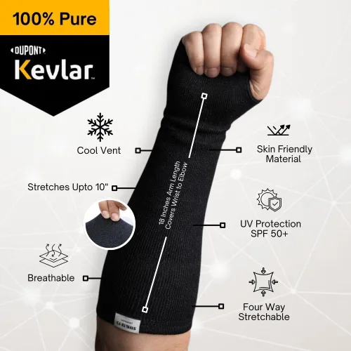 Vista 2 de Mangas de Kevlar resistentes, mangas resistentes a cortes de triple capa ANSI A5, mangas de protección de brazo para arañazos moretones y mordeduras