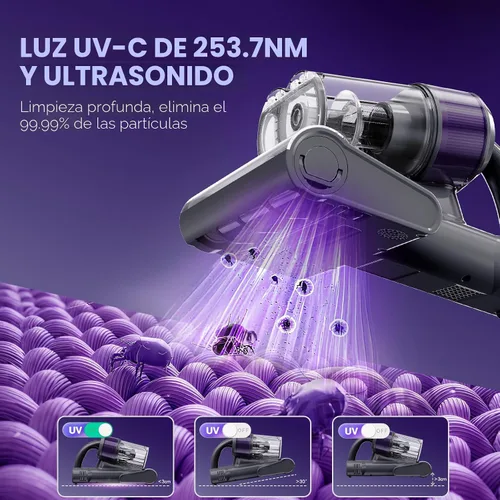 Vista 5 de Aspirador de colchón, aspiradora de cama con succión de 18 Kpa y luz UV-C Gris