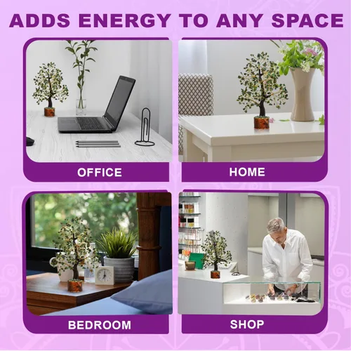 Vista 5 de Árbol de cristal de ABUDANCE Aventurina verde, piedra curativa de cristal para la oficina en casa y decoración, árbol de dinero FENG Shui hecho a