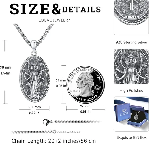 Vista 130 de Collar de pentagrama de plata de ley con triple luna, diosa celta, nudo celta, nudo de brujas, Ankh, sol y luna, Hécate, lilith, Santa Muerte