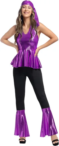 Vista 51 de frawirshau Disfraz de discoteca para mujer, disfraz de los años 70, disfraz de Halloween para mujer