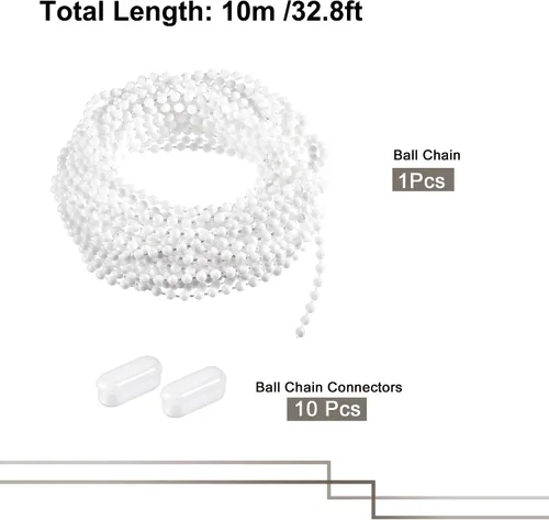 Vista 2 de MECCANIXITY Cordón de cadena de bolas, extensión de cadenas de rodillos de tracción de 0.157 in x 29.5 ft con 10 clips de conector, para cortina