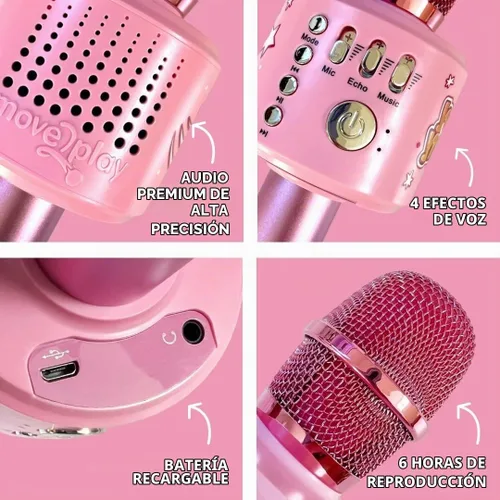 Vista 5 de Move2Play Motown Magic, Micrófono de karaoke Bluetooth Incluye 30 canciones famosas Micrófono de karaoke para niños Regalo de cumpleaños