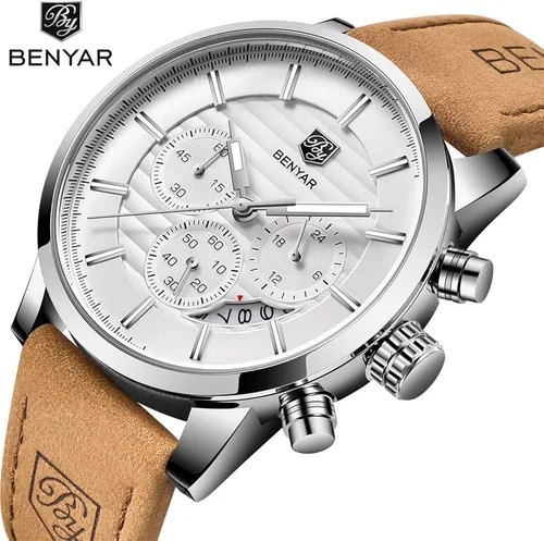 Vista 2 de BENYAR - Reloj de cuarzo impermeable con cronógrafo de cuarzo para hombre y negocios, Cronógrafo, movimiento de cuarzo