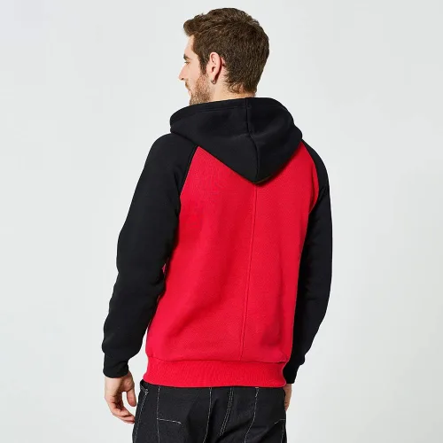 Vista 4 de Sudadera con manga larga estilo raglán en contraste, con forro polar, con capucha y bolsillo tipo canguro, para hombre