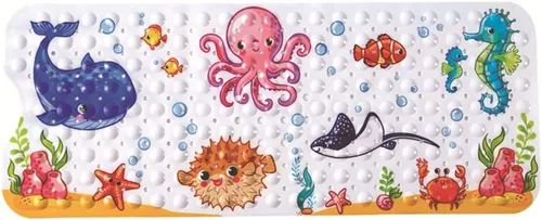 Vista 14 de Tapete de baño para bebé para niños, tapete antideslizante sin BPA para niños, tapete de dibujos animados antideslizante con ventosas y agujeros