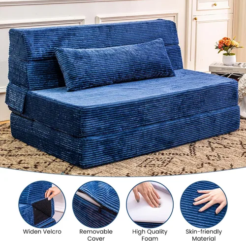 Vista 6 de Cvortll Sofá cama plegable, silla convertible con almohada, sofá plegable de espuma viscoelástica de alta densidad, sofá futón plegable para sala