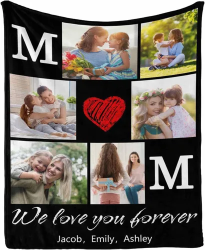 Vista 32 de InterestPrint Manta con foto, regalos personalizados para mamá, manta de collage de fotos personalizada para mamá de hija e hijo para cumpleaños