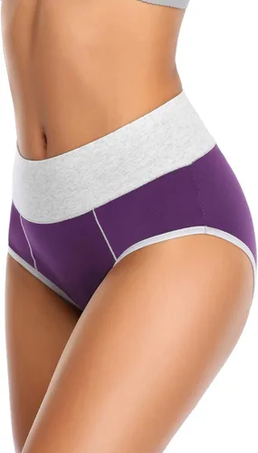 Vista 2 de QOVOQ Ropa interior de algodón para mujer, cobertura completa, cintura alta, elásticos, suaves, cómodas, paquete múltiple
