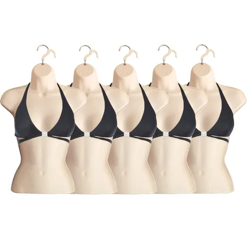 Vista 12 de Maniquí femenino con espalda hueca y cuerpo apilable con ganchos para colgar para exhibición de camisetas, encimera, ferias de manualidades, fotos
