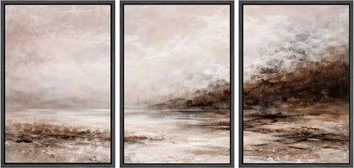 Vista 10 de SIGNWIN Lienzo enmarcado para pared, juego de arte de acuarela pastel, paisaje marrón, naturaleza, naturaleza salvaje, ilustraciones modernas, arte