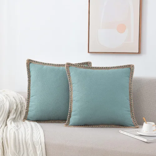 Vista 13 de Juego de 2 Fundas de Cojines Decorativos Estilo Granja - Fundas de Cojines Decorativas de Lino de Arpillera con Bordes Ribeteados y Confeccionados