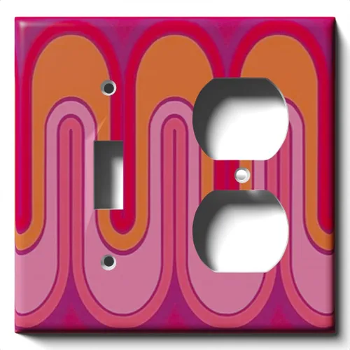 Vista 8 de Placa decorativa de salida - Ondas retro rojas - Receptáculo doble dúplex
