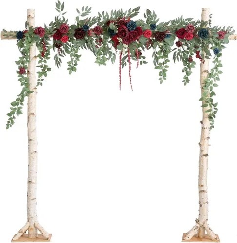 Vista 9 de Flores de arco de boda, guirnaldas de eucalipto con flores blancas, arco artificial para decoración de ceremonia de telón de fondo de recepción