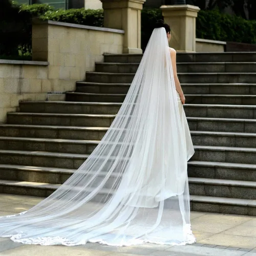 Vista 4 de velo de novia de tul suave con longitud catedral para mujer 1 nivel con peine 350cm