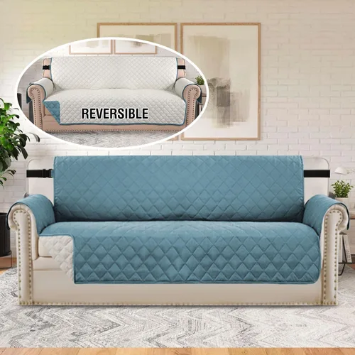Vista 88 de H.VERSAILTEX Funda de sofá resistente al agua para sofá de 3 cojines, reversible, protector de muebles acolchado con correa elástica, funda de sofá
