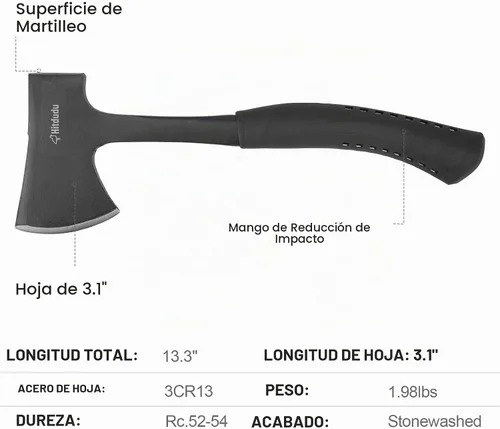 Vista 2 de Hitdudu Hacha de Campamento, Hacha de Camping de Espiga Completa Hacha Divisoria para División de Madera y Leña, Herramienta de Mazo de Mano