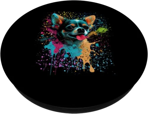 Vista 2 de Colorido Splash Art Chihuahua Retrato de cachorro Dueño PopSockets intercambiable PopGrip