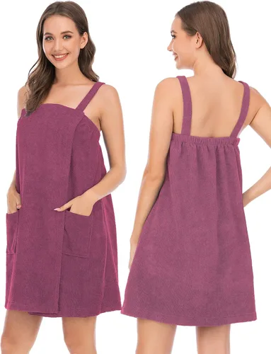 Vista 75 de Veseacky Toalla de baño para mujer con bolsillo, bata de spa ajustable y diadema facial