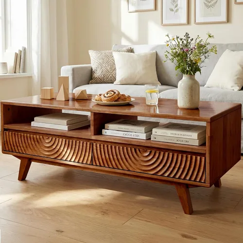 Vista 10 de Acacia Harmony - Mesa auxiliar de madera maciza de 47 pulgadas con estante