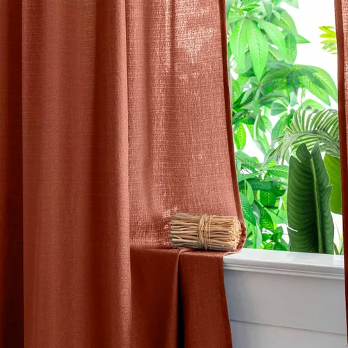 Vista 5 de Yancorp Cortinas de terracota de 84 pulgadas de largo para sala de estar, 2 paneles de cortinas transparentes con textura de lino, cortinas