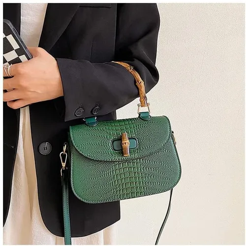Vista 3 de Bolso de mano de cuero artificial de bambú con asa superior para mujer, elegante bolso de noche, regalo para mujer, hecho a mano