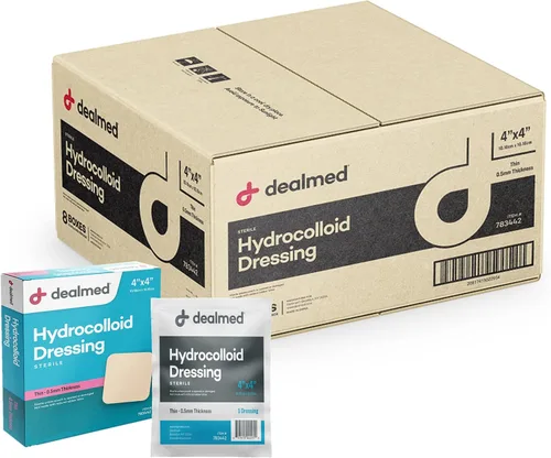 Vista 13 de Dealmed Apósitos hidrocoloides extrafinos de 4 x 4 pulgadas, productos para el cuidado de heridas para botiquines de primeros auxilios, empaquetados