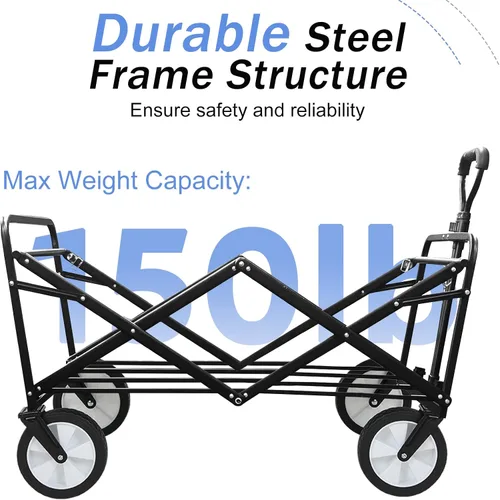 Vista 5 de Carro plegable de gran capacidad para exteriores, carrito de comestibles plegable resistente con ruedas universales y mango ajustable, carrito