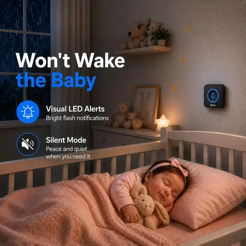 Vista 5 de Timbre inalámbrico, timbre enchufable con flash LED, rango de 1300 pies, sistema expandible, timbre de puerta impermeable fácil de instalar