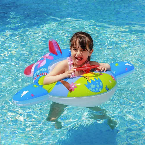 Vista 2 de Lindo flotador inflable de piscina para niños, flotador de verano de PVC, cama de aire, lago, barco, flotadores de natación con 2 asas, balsa