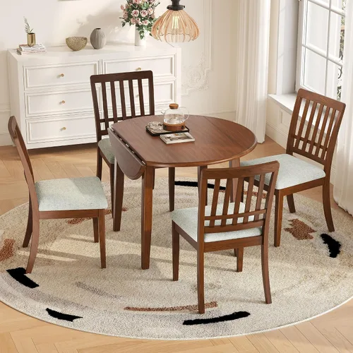 Vista 11 de P PURLOVE Juego de comedor redondo de 3 piezas para 2, mesa de madera