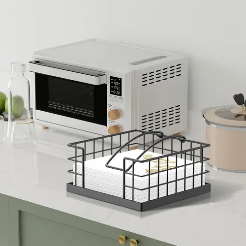 Vista 7 de Honiter Servilletero para mesa, servilletero de granja con brazo pesado, servilleteros de madera para cocina, dispensador de servilletas plano