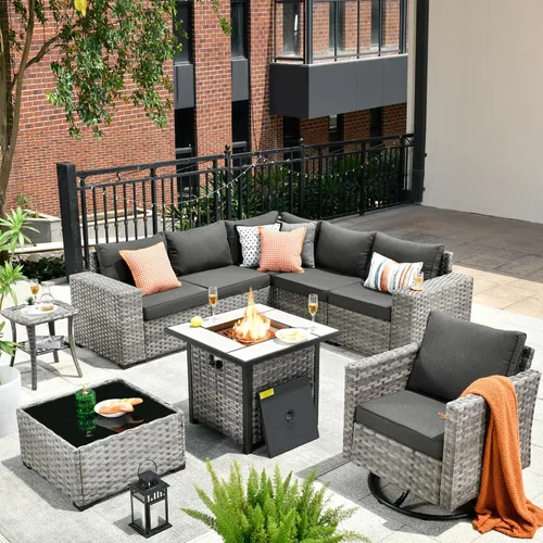 Vista 33 de HOOOWOOO Outdoor Patio Sectional Furniture Sofa Set with Widened Armrest,6 Piece Small Modern Wicker Couch,Modular L Shaped Conversation Seating Set