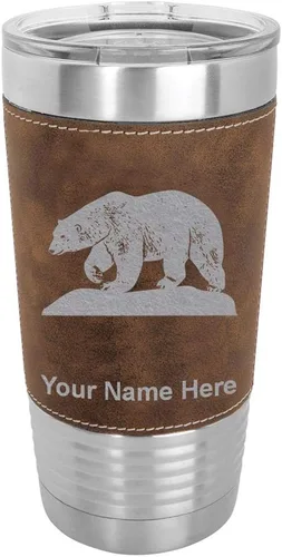Vista 10 de LaserGram Vaso aislado al vacío de 20 onzas, oso polar, grabado personalizado incluido (piel sintética, estilo béisbol)