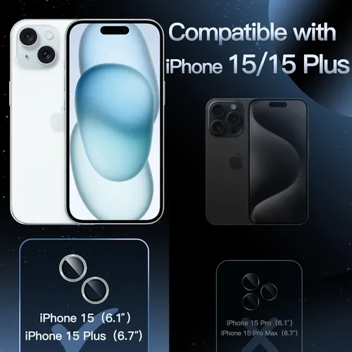 Vista 2 de JETech Protector de lente de cámara para iPhone 15 de 6.1 pulgadas y iPhone 15 Plus de 6.7 pulgadas, cubierta de anillo individual de metal de Azul