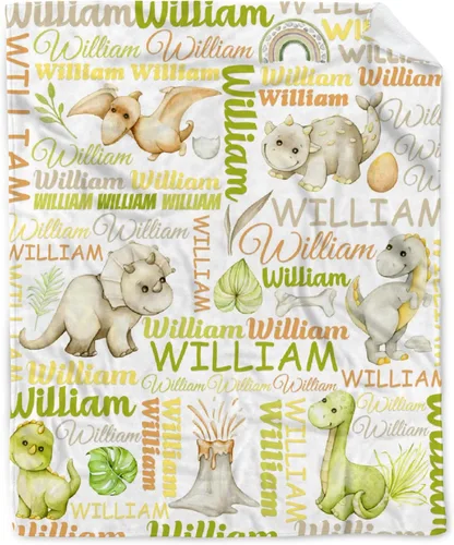 Vista 21 de Manta de regalo personalizada de dinosaurio con nombre para niñas, niños, recién nacidos, dinosaurio, manta personalizada para envolver al bebé