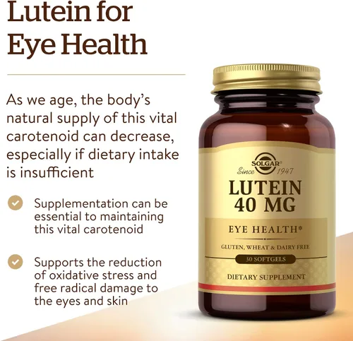 Vista 3 de Solgar Luteína 40 mg, 30 cápsulas blandas - Apoya la salud ocular - Ayuda a filtrar la luz azul - Contiene luteína FloraGLO - Sin gluten, sin