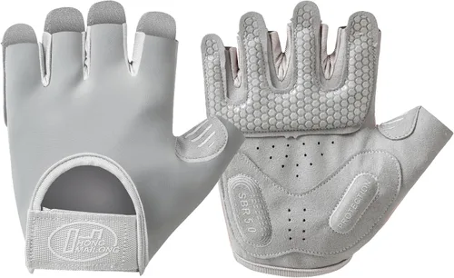 Vista 9 de SUJAYU Guantes de entrenamiento para mujeres y hombres, guantes antideslizantes sin dedos para levantamiento de pesas, guantes de entrenamiento