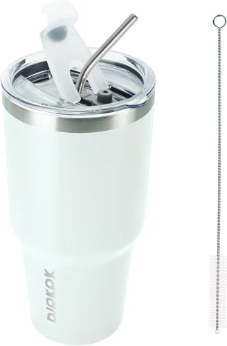 Vista 26 de BJPKPK Vaso térmico negro con tapa y pajita, de acero inoxidable, de 20 onzas, para café Pintura de caucho negro