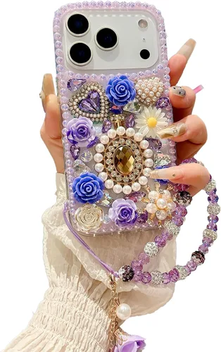 Vista 36 de iFiLOVE para iPhone 7 Plus/8 Plus Funda con Diamantes Brillantes y Correa de Flores, 3D Lujo Brillante Purpurina Cristal Diamantes de Imitación