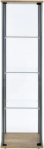 Vista 8 de BOWERY HILL 3 Shelf Glass Curio Cabinet, Sandy Black Metal Frame, Engineered Wood Top and Base, Clear Glass Panels, Laminate Veneer Finish
