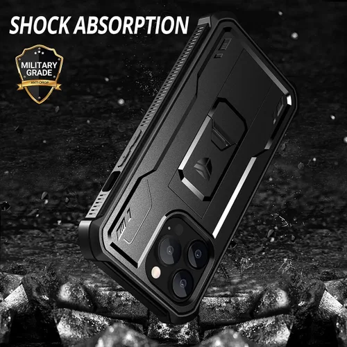 Vista 7 de Dexnor Funda para iPhone 13 Pro Max de 6.7 pulgadas 2021, [Protector de pantalla y soporte integrados] Protección de grado militar resistente a Negro
