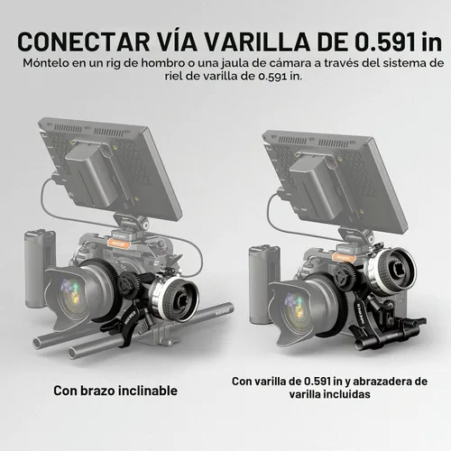Vista 7 de NEEWER Mini enfoque de seguimiento con paradas A/B, anillo de engranaje de lente, varilla de 0.591 in y abrazadera de varilla para cámara de cine